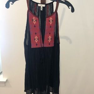 JOIE Embroidered Boho Tassel Tank Top